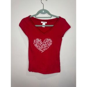 Y2K Vintage‎ Billabong Red V-Neck Graphic Tee Skull Heart Shirt Sz M
